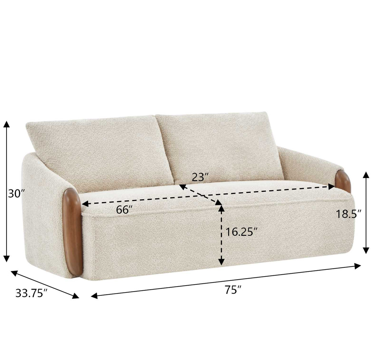 75 In. Curved Boucle Upholstered Sofa