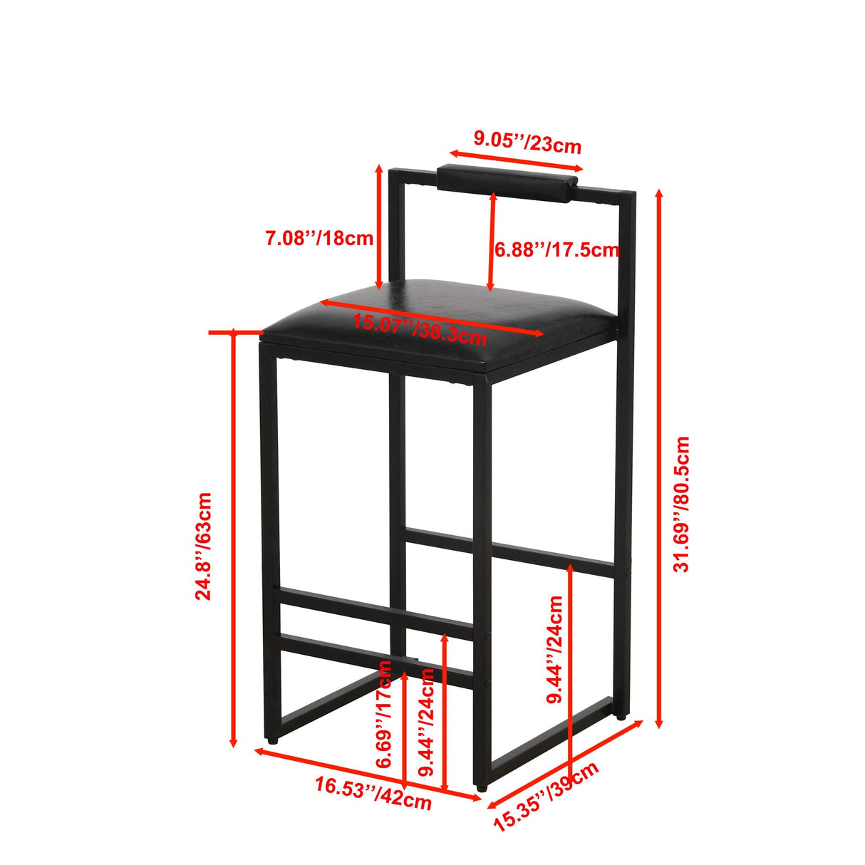 Elegant Bar Stool Set With Backrest And Footrest, Counter Height (Set of 2)