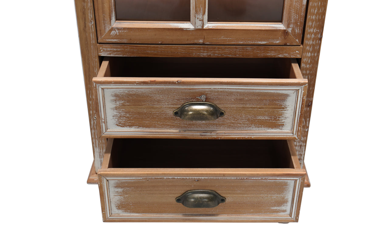Rustic Wooden Storage Cabinet with Decorative Cutout Door & 2 Drawers
