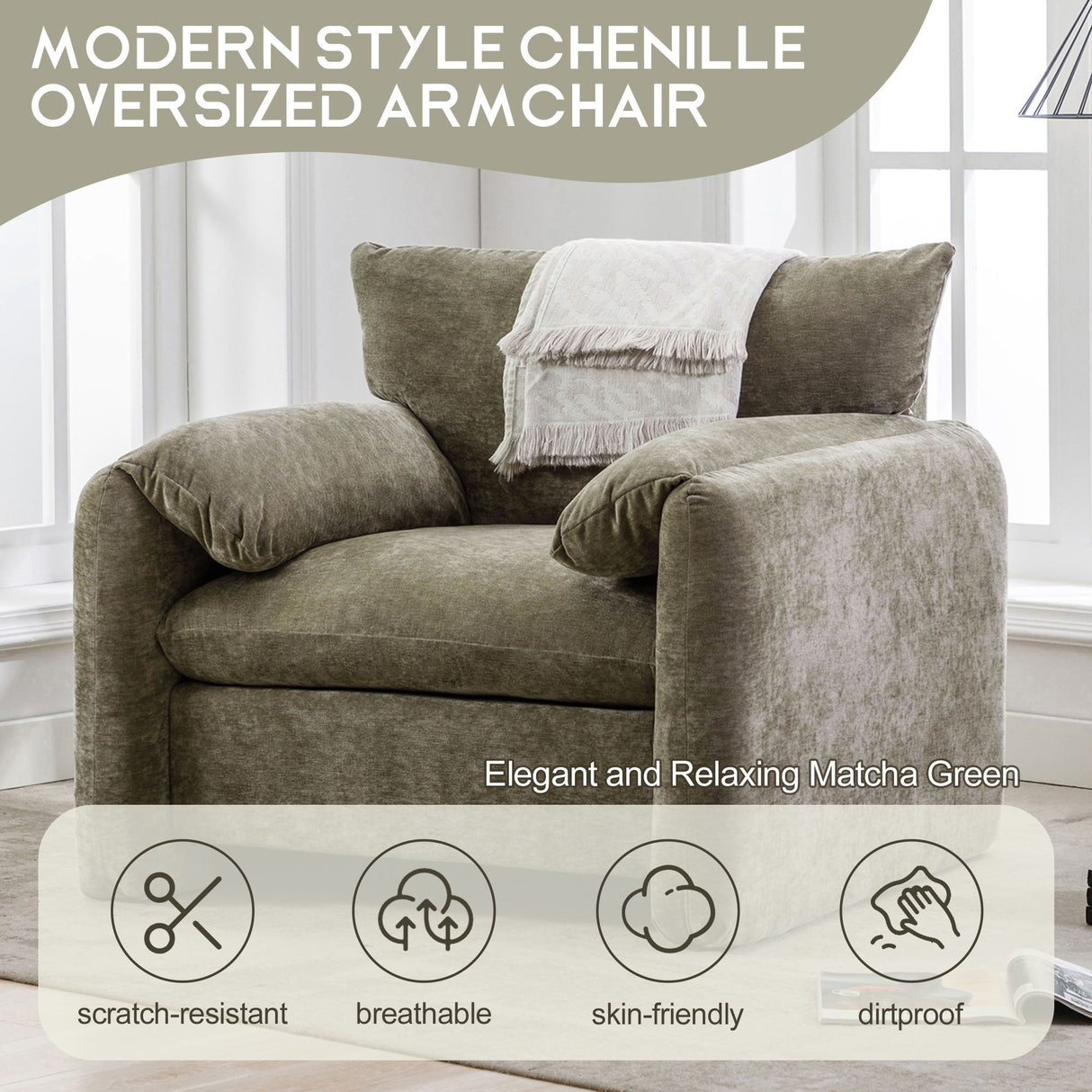 Oversized Accent Single Sofa Lounge Chair - Matcha Green