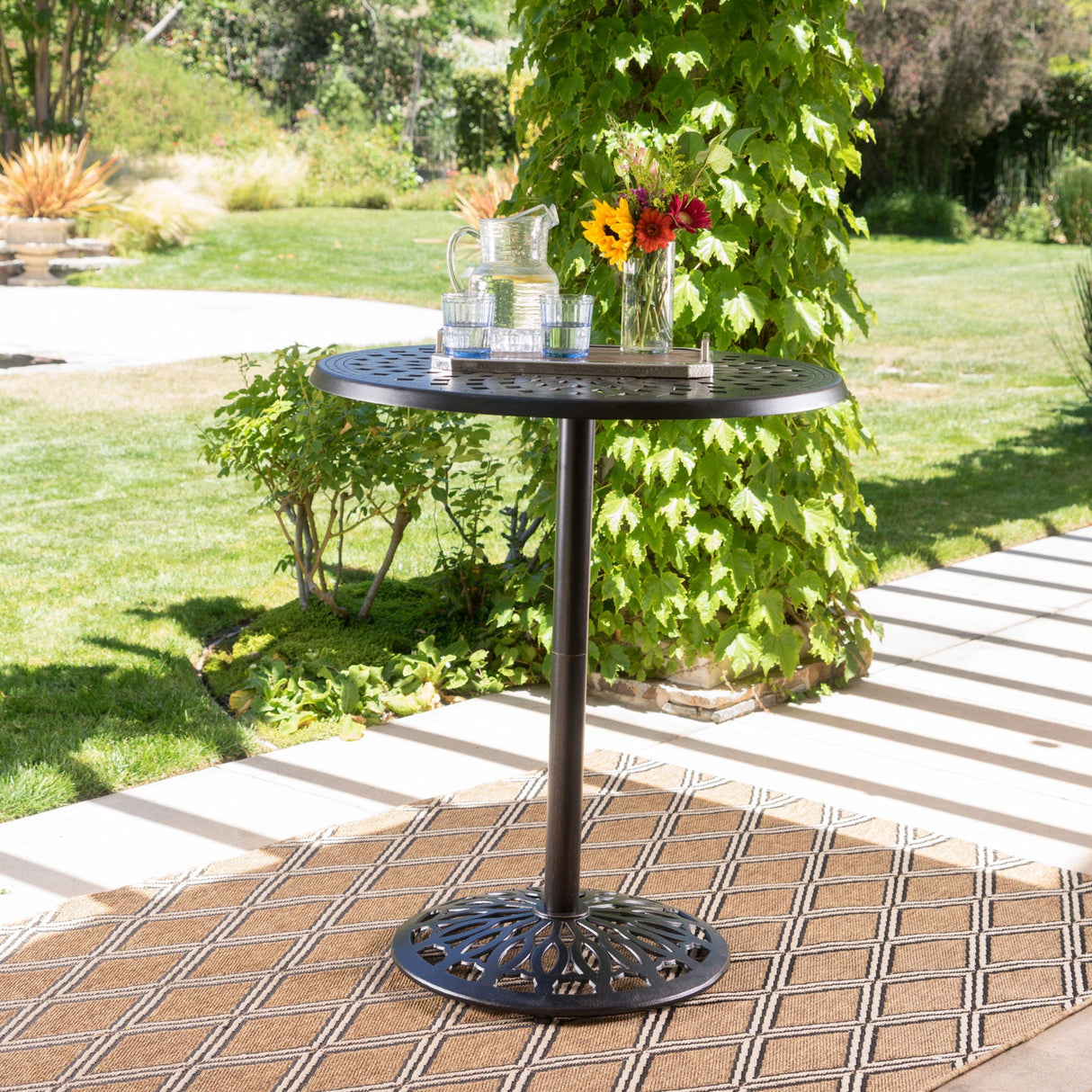 Elegant Cast Aluminum Round Bar Table With Romantic Filigree Design - Copper - Best Buy Furniture