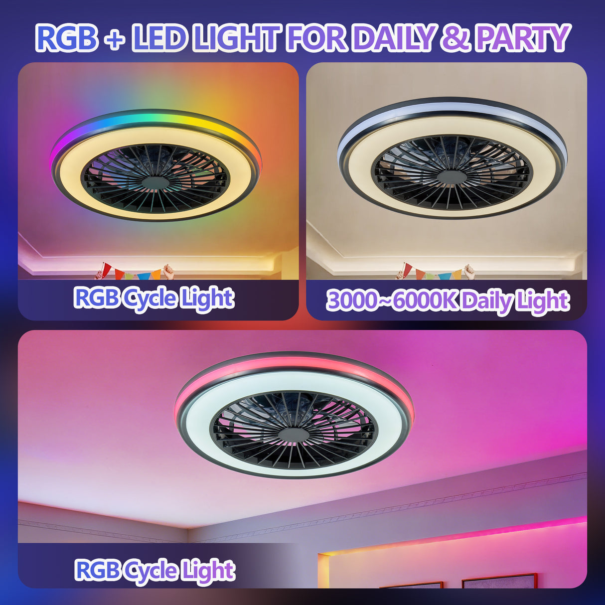 Modern LED Ceiling Fan Light with RGB Colors