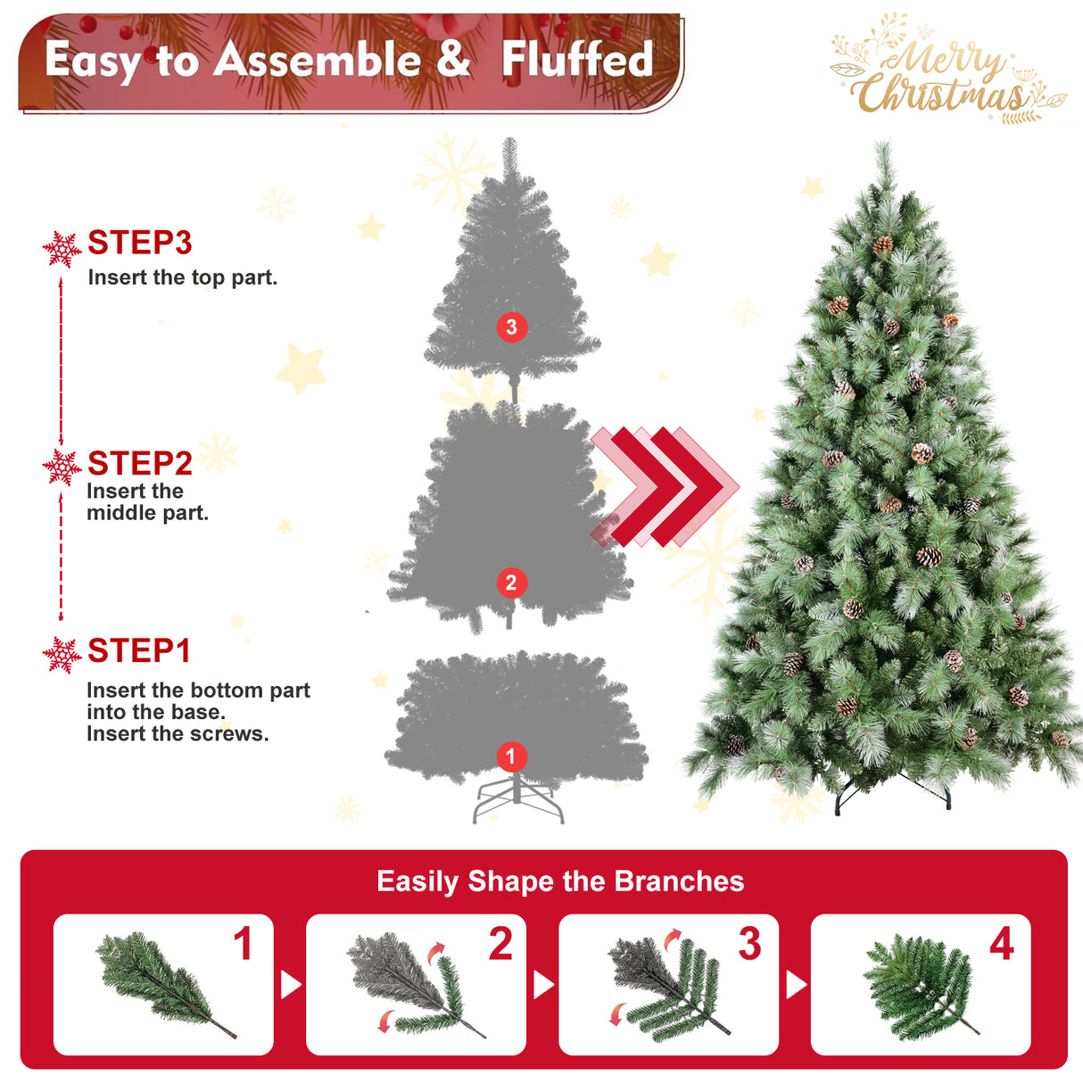 9Ft Christmas Tree with 122 Pine Cones