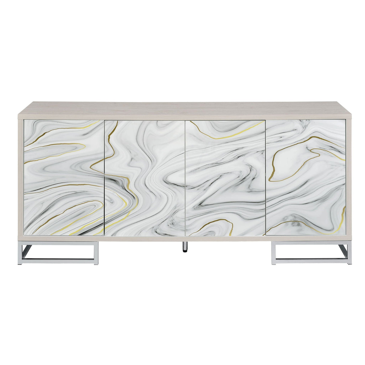 Panos - Console Cabinet - White Marcle / Chrome - Best Buy Furniture