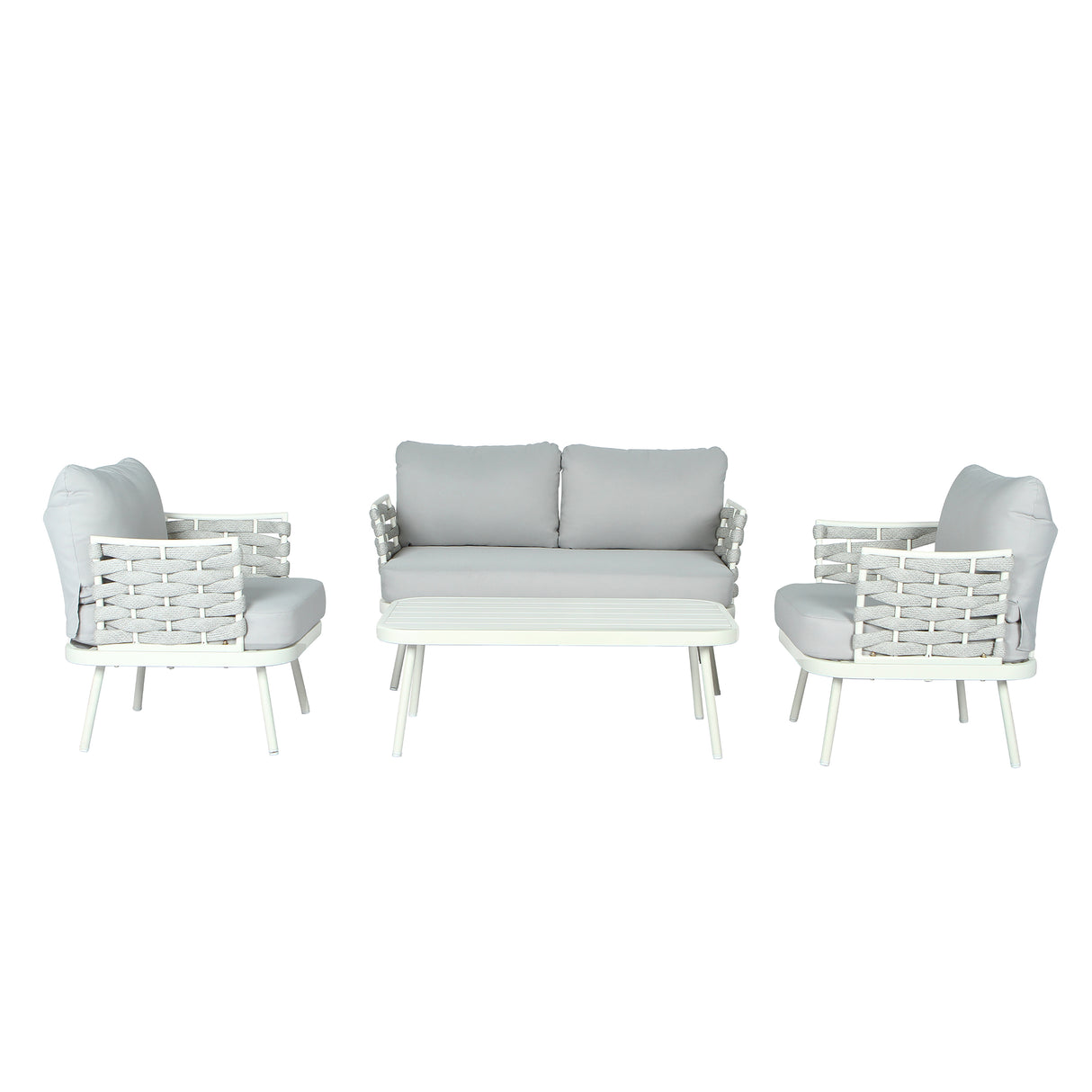 Mariano Steel 4-Pieces Conversation Set, Off White & Grey