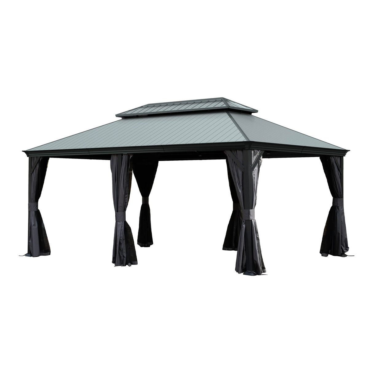 12'x18' Hardtop Gazebo with Resin Roof, Curtains, and Mosquito Netting