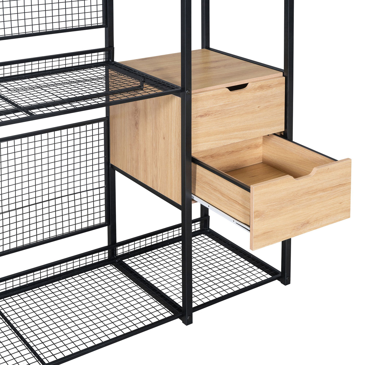 Open Style Wardrobe With Hanging Rails, Shelves And Drawers