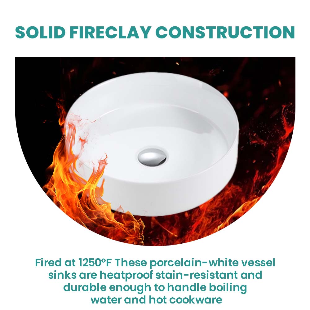 Integrated White Ceramic Basin, 15.56-Inch Round, Gloss Finish