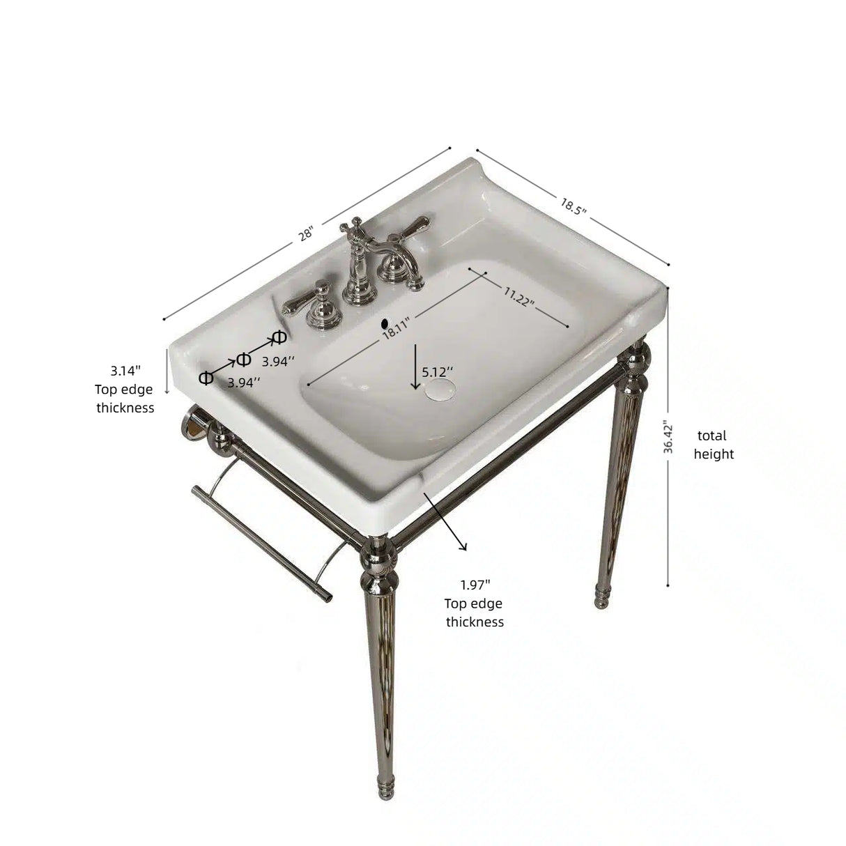 VICI 28" Bathroom Console Sink, Wall-Mounted