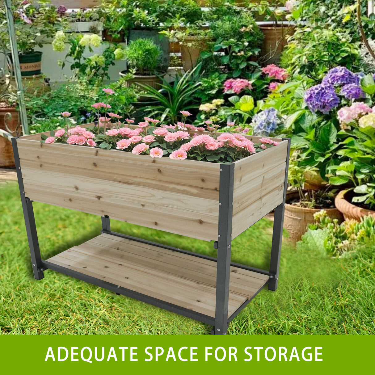 45" Iron-Wood Combined Growing Beds With Feet and Storage Racks