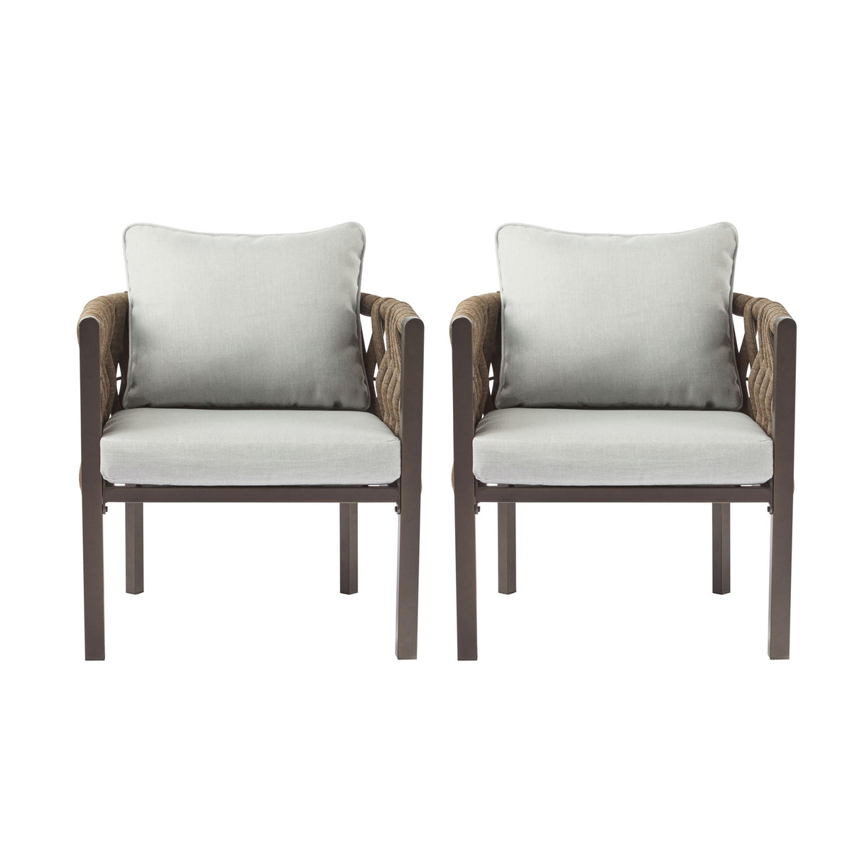 2 Pieces Outdoor Metal Patio Club Chair, Patio Furniture Arm Chair With Cushion, Modern Outdoor Furniture Deep Seating For Porch, Garden, Backyard, Balcony - Brown / Light Gray - Best Buy Furniture