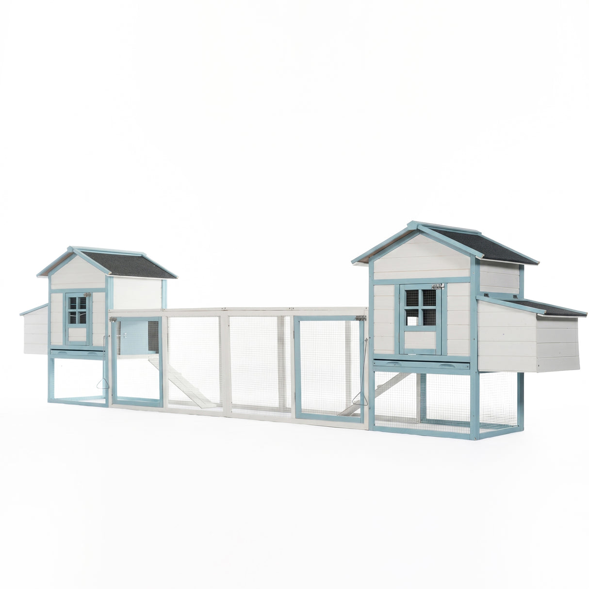 Large Wooden Chicken Coop with Double Nesting Boxes, Outdoor Walk-In Chicken Run with Waterproof Asphalt Roof, Fir Wood Poultry Cage with Pull-Out Dropping Trays