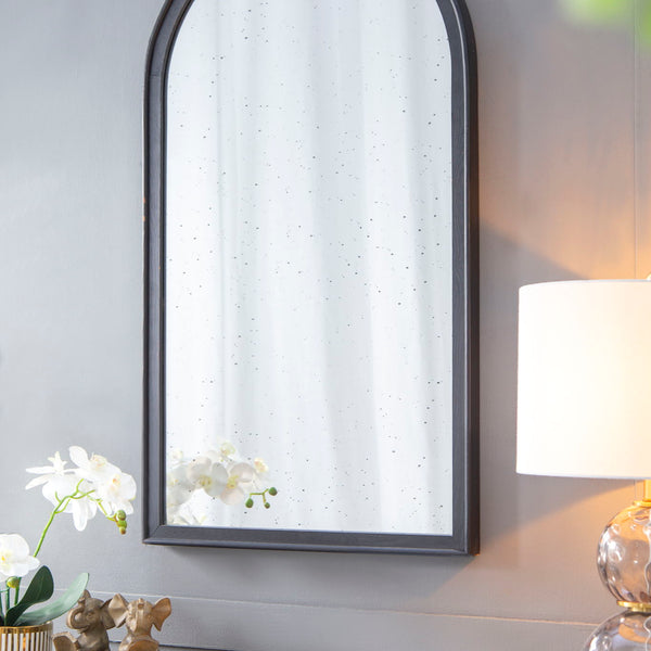 Hand Carved Rose Antique Mirror Frame, Wood Arch Mirror Wall Decor For Living Room