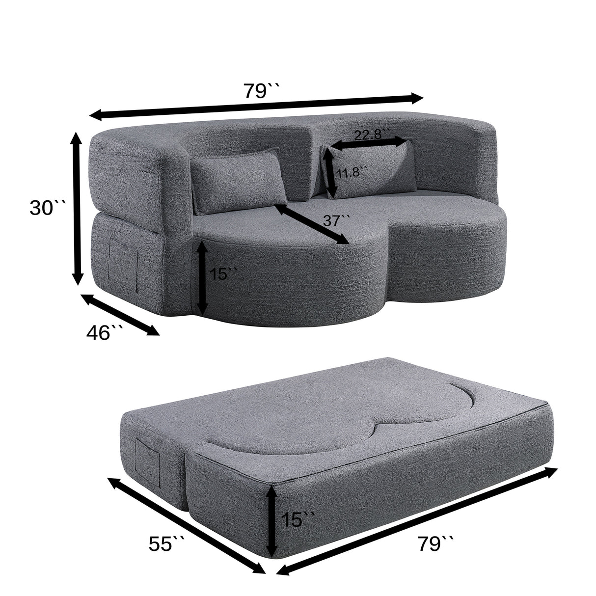 Folding Sofa Bed - Convertible Teddy Bear Fabric Sleeper