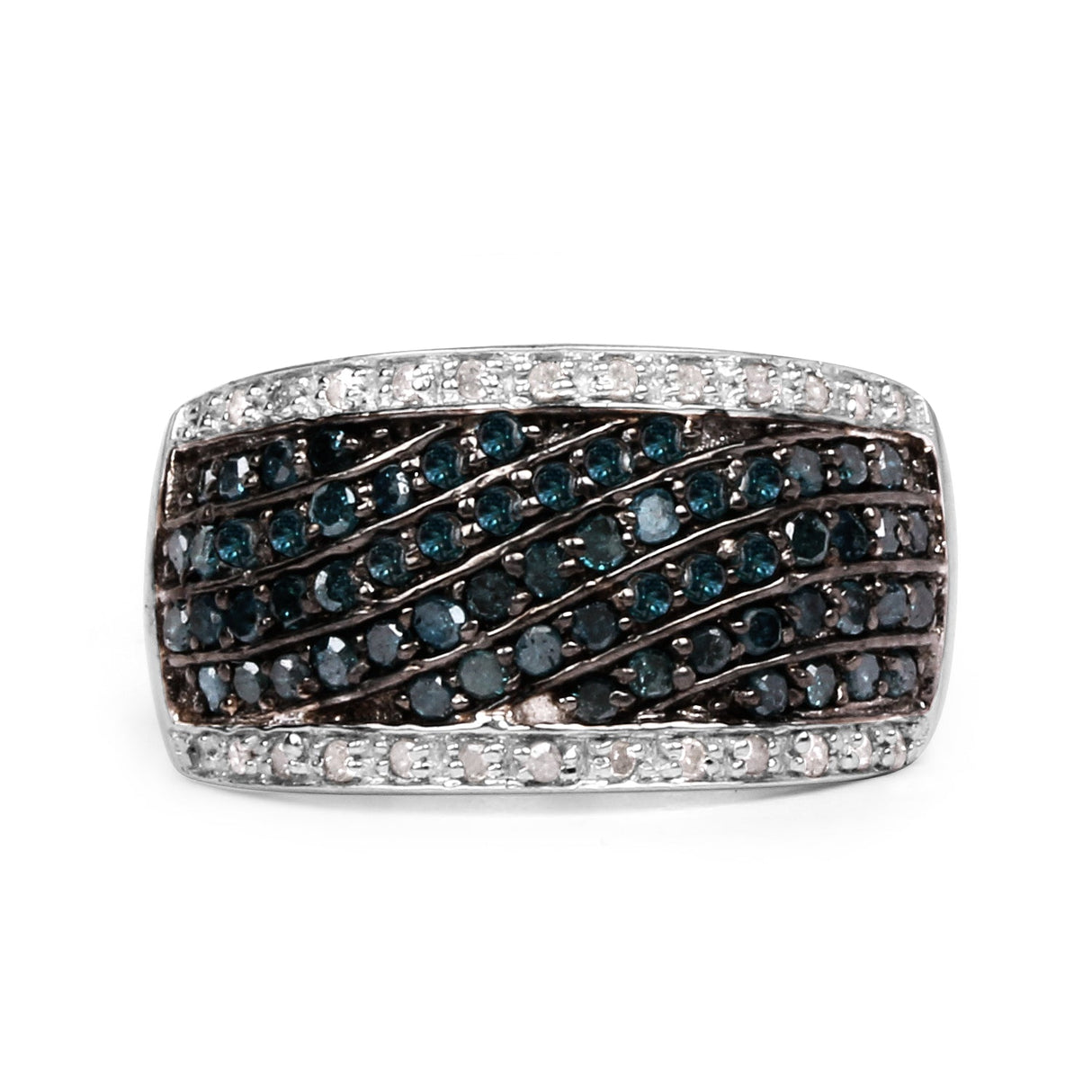 0.80 Carat Genuine Blue Diamond and White Diamond .925 Sterling Silver Ring