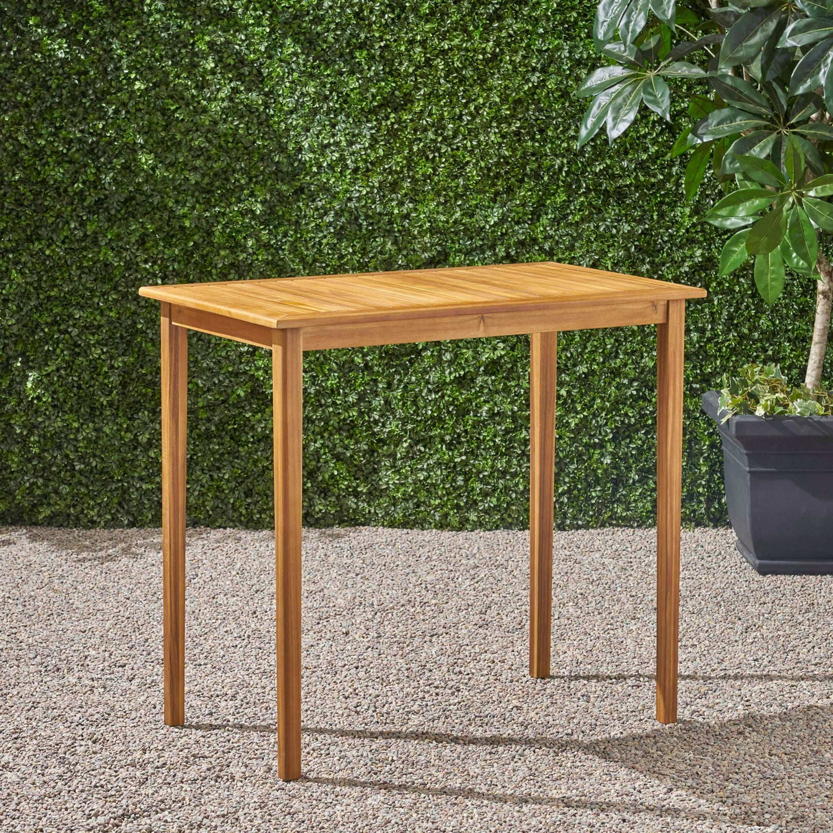 Outdoor Minimalist Acacia Wood Rectangle Bar Table - Best Buy Furniture