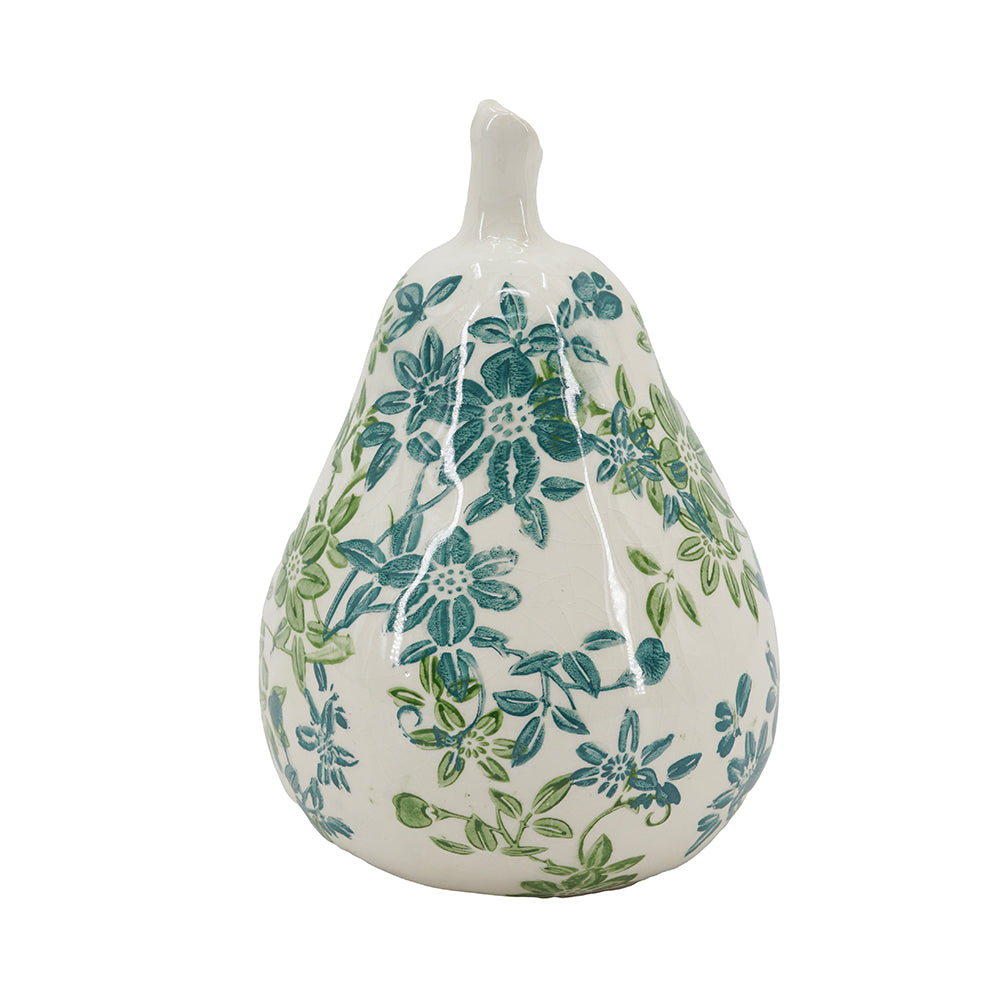 Set of 2 Floral Ceramic Pear and Apple Decor