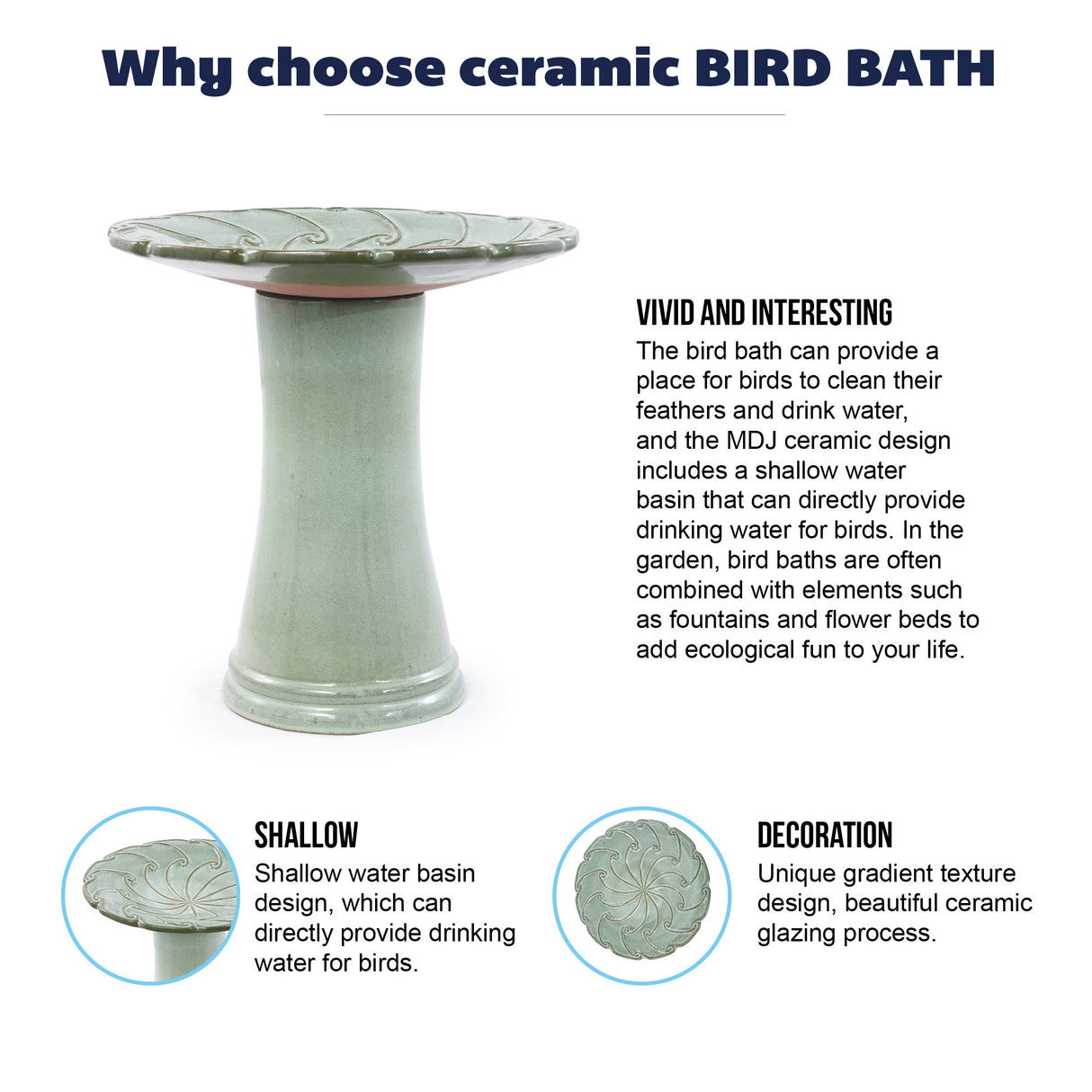 Handmade Glazed Ceramic Bird Bath