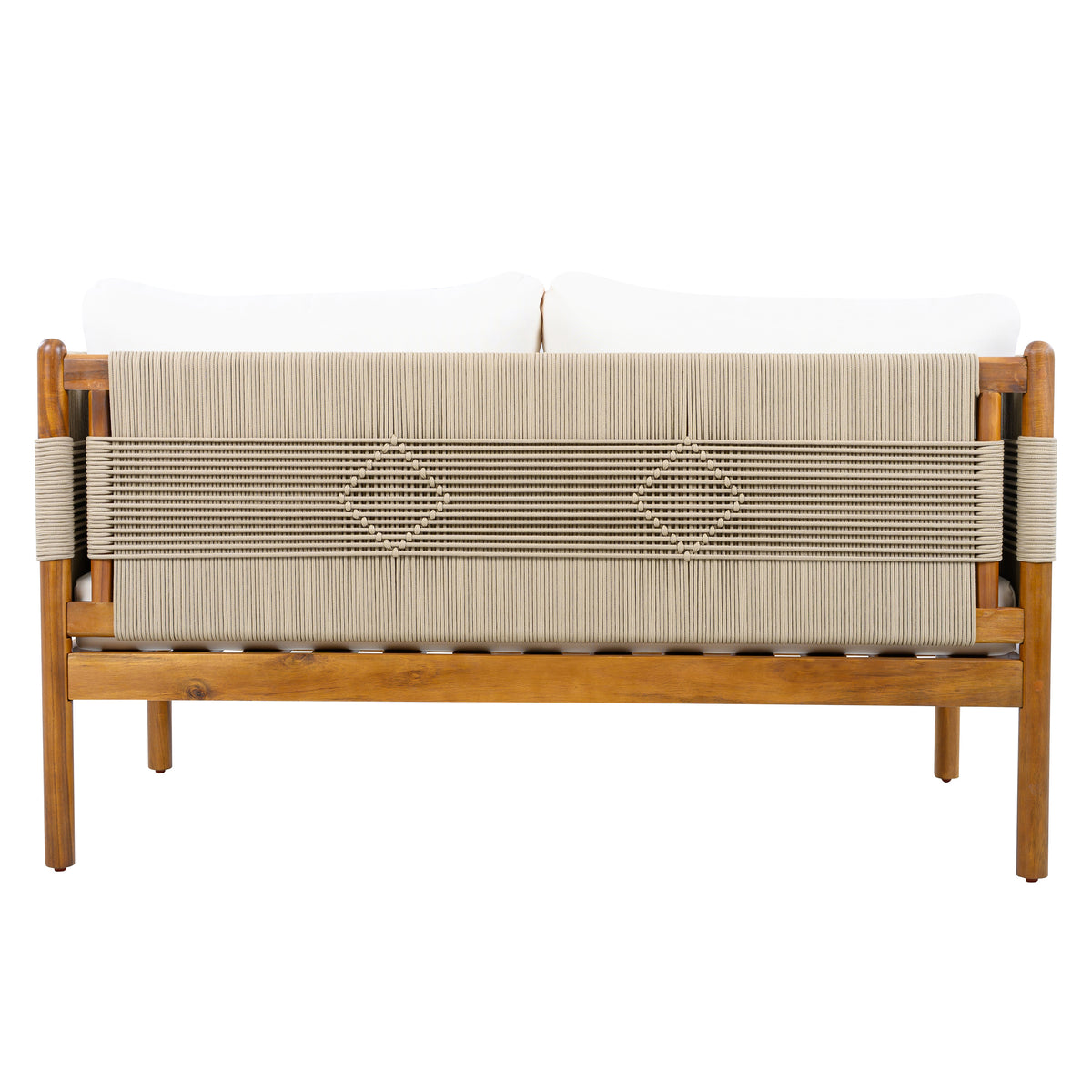 Outdoor Acacia Wood Loveseat with Diamond Rope Weave & Cushions