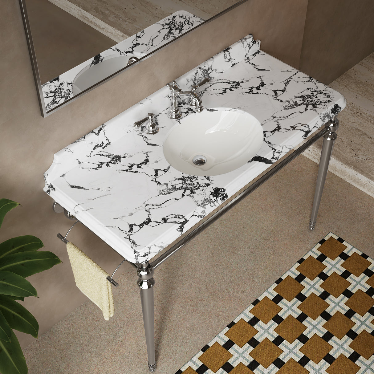 VICI 48" Bathroom Console Sink, Undermount Ceramic Vanity Basin & Panda