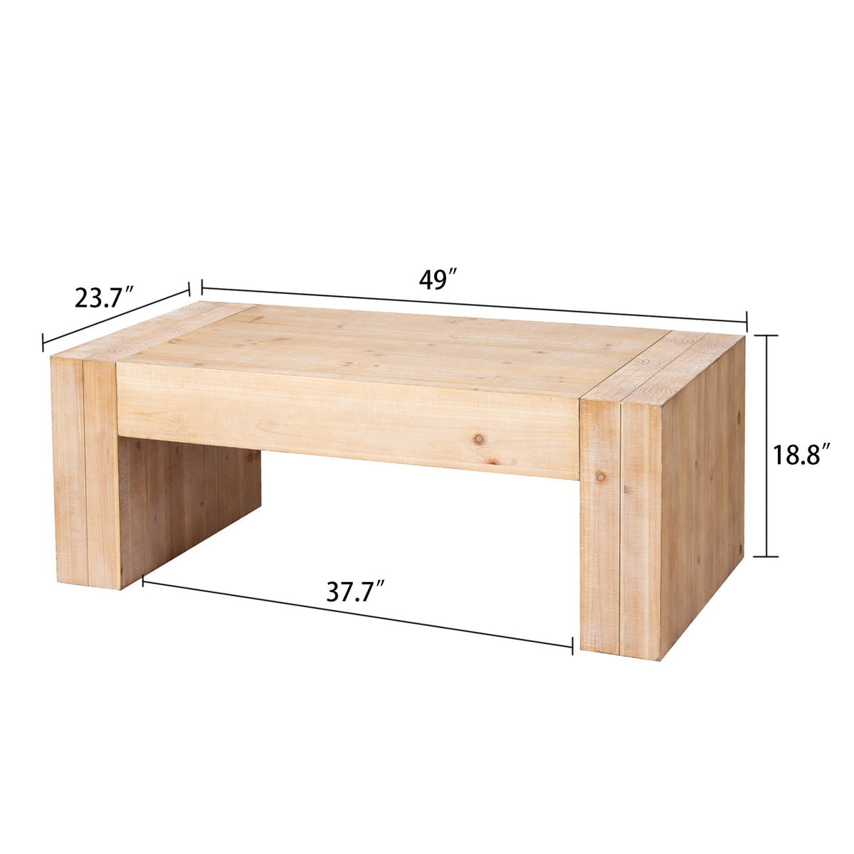 49" Rustic Wood Coffee Table with Whitewashed Finish - Engineered Wood