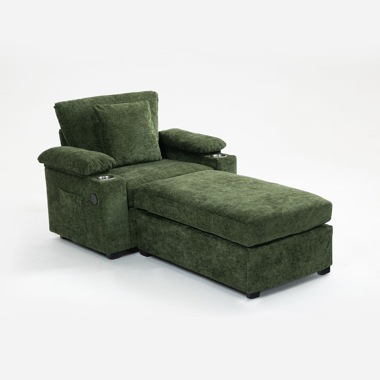 Modern Oversized Chair With Ottoman, Cupholders And USB Charging Ports