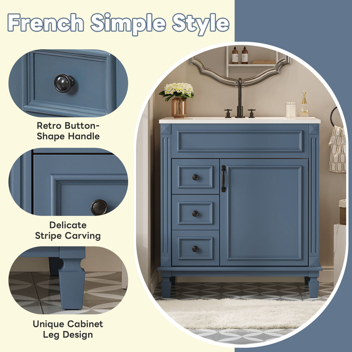 Bathroom Vanity With Sink, Cabinet With 2 Drawers And Adjustable Shelf