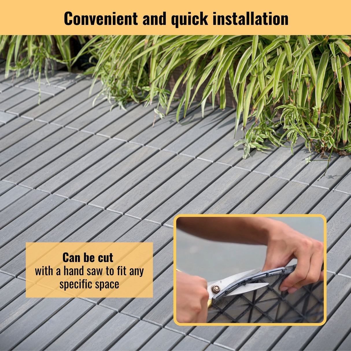 Interlocking Deck Tiles Striped Pattern, Waterproof Anti Mildew Brown