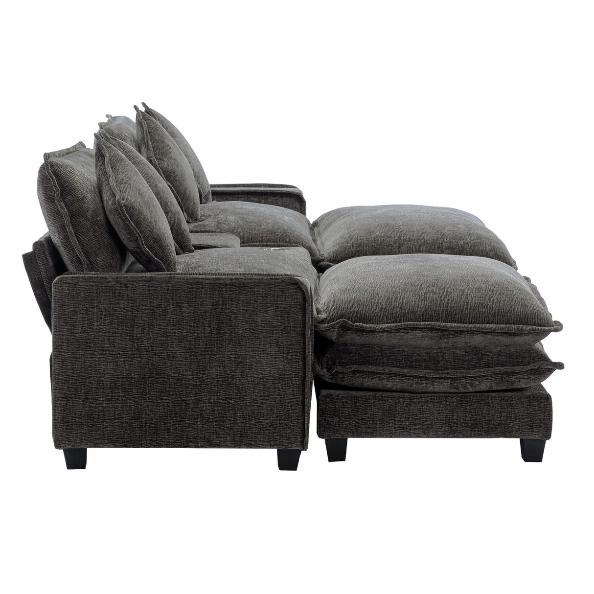 Modern Sectional Sofa With Removable Ottomans, USB Ports