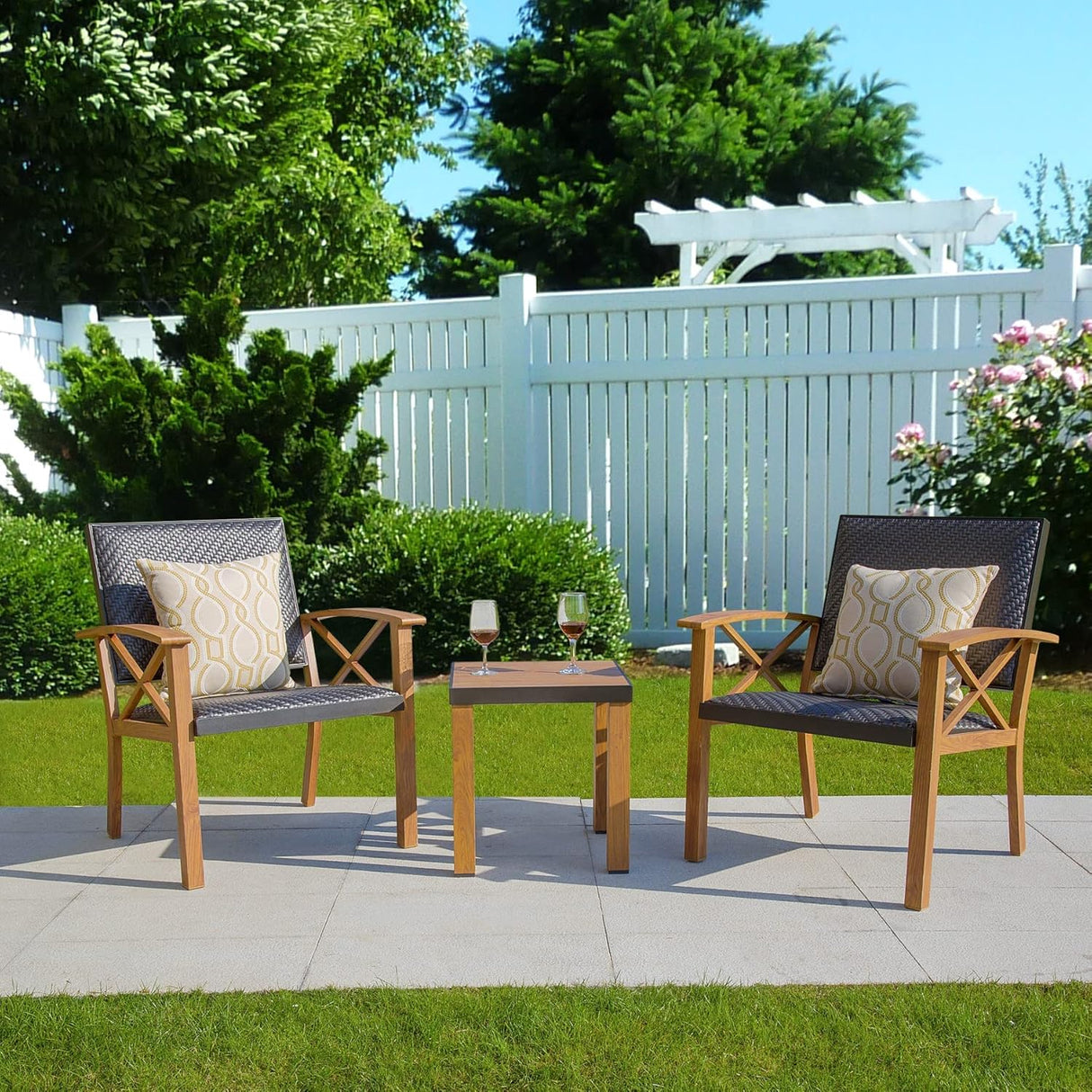 Patio Bistro Set 3 Pieces with Wood Grain Aluminum Wicker
