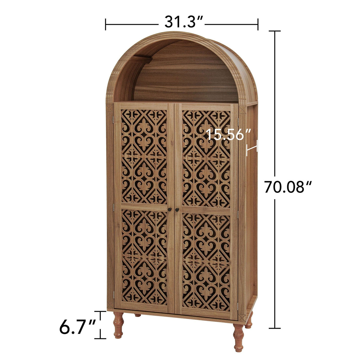 Tall Kitchen Pantry Cabinet With Hollow Carved Doors - Walnut