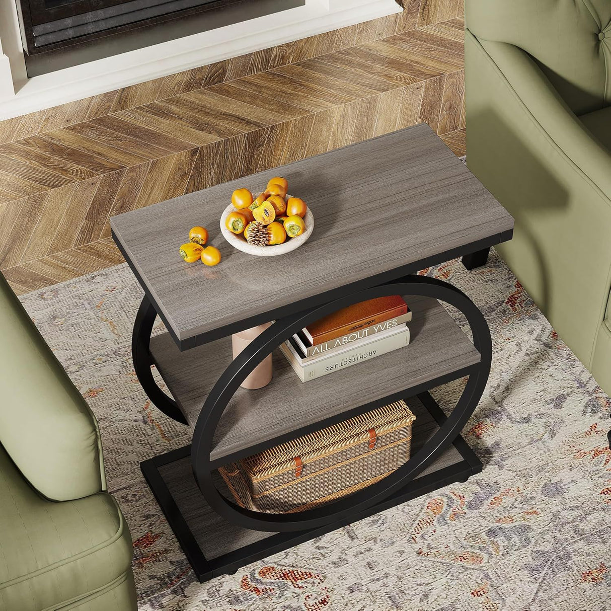 Industrial Narrow End Table With 3 Shelves