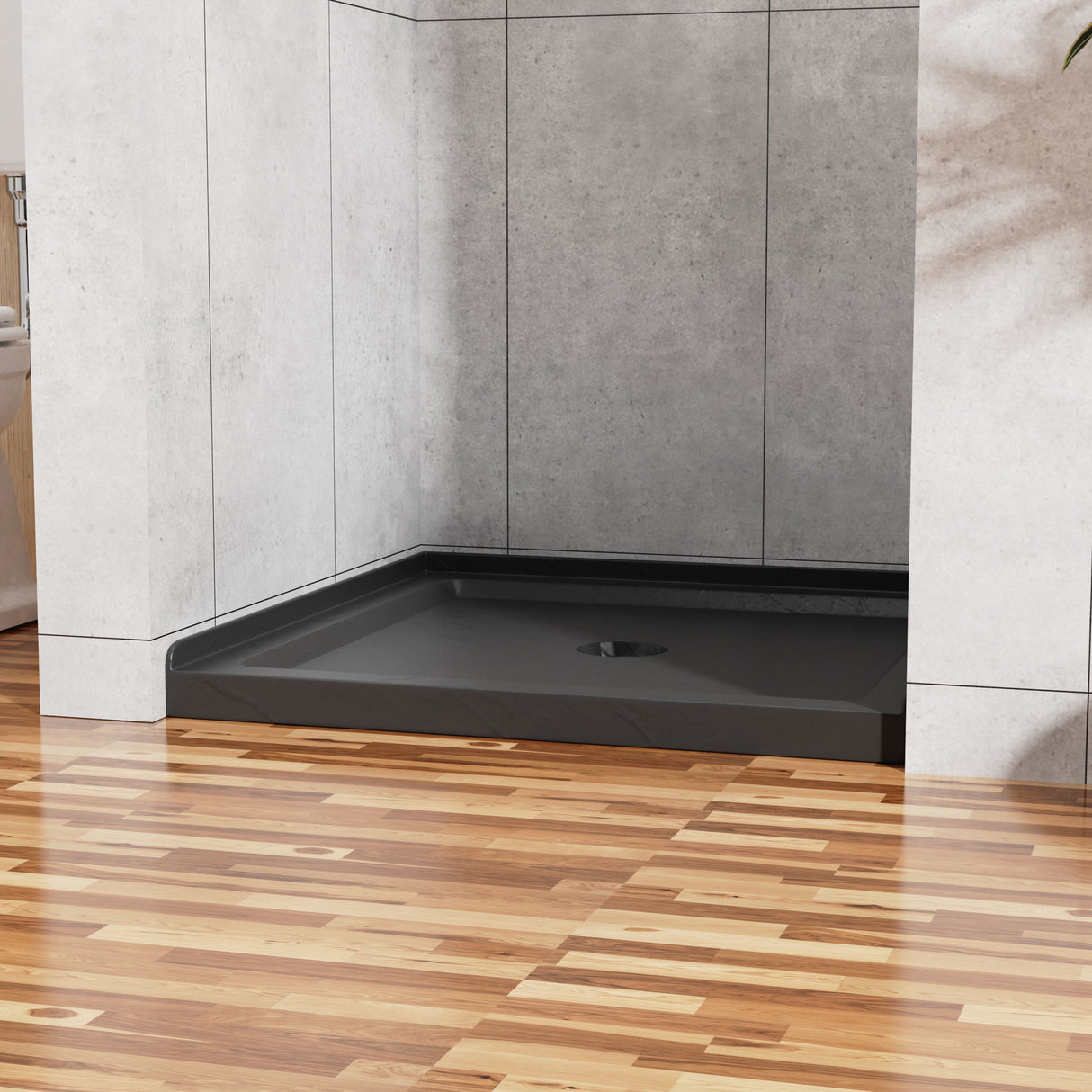 Anti Slip Center Drain Single Threshold Shower Base Slate - Black