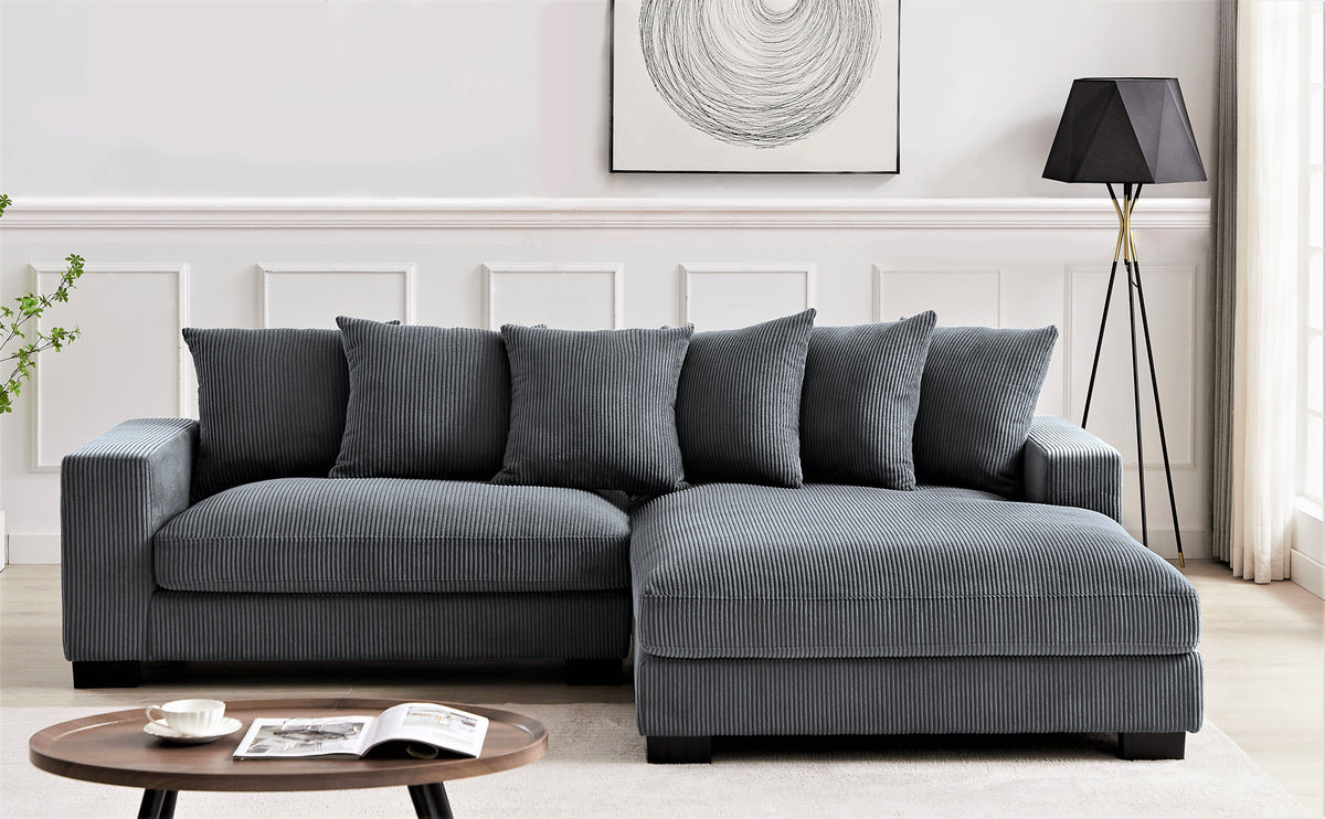 Luxe Oversized Two-Piece Right Facing Sectional Couches for Living Room, 102.4-Inch L Shaped Sofa with Chaise, Upholstered with Corduroy Fabric, Dark