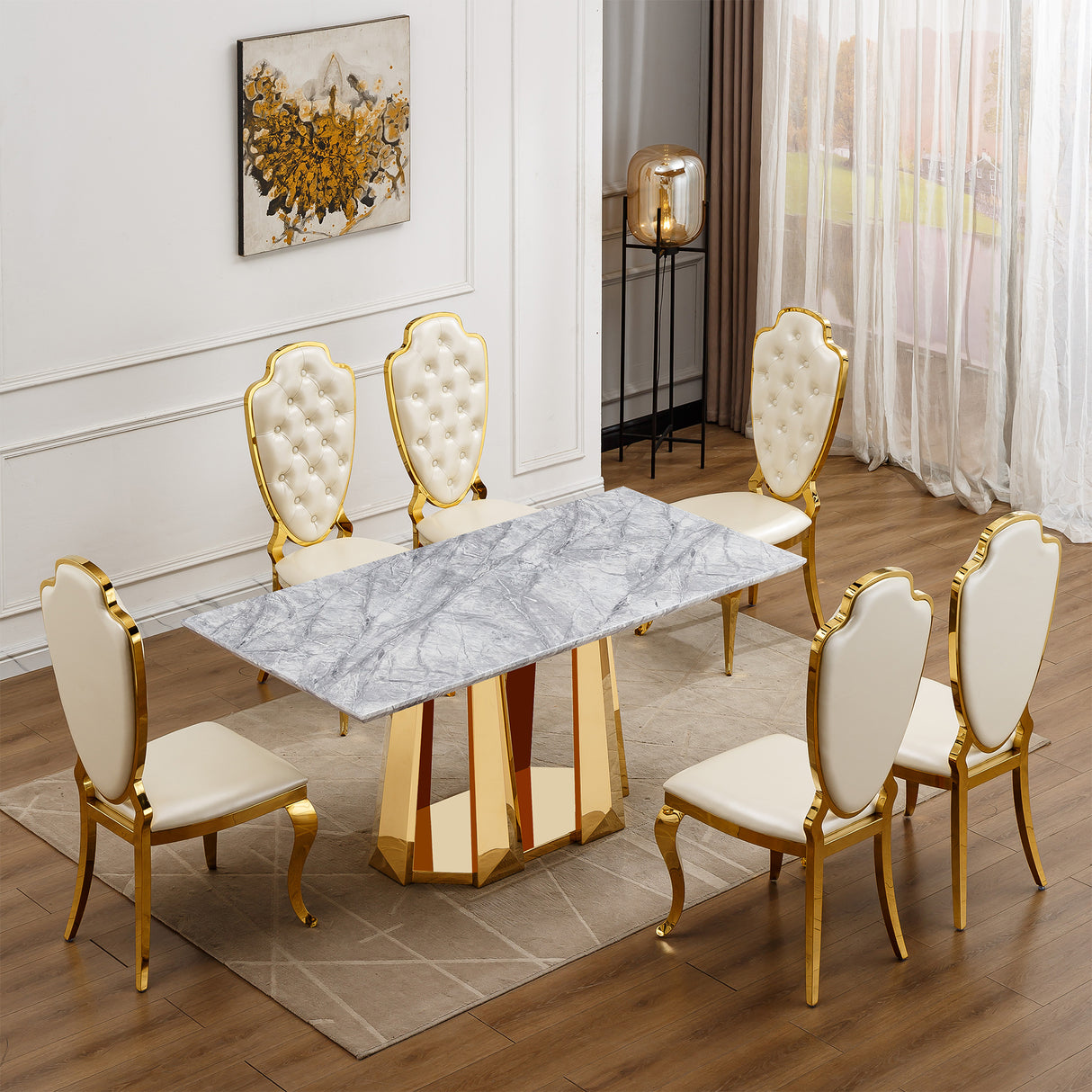Marble Dining Table for 6 People