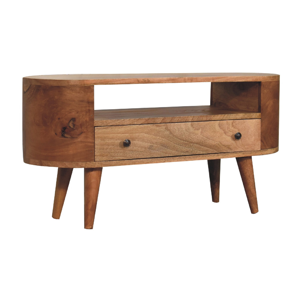Solid Wood Mini Rounded Entertainment Unit, Nordic Legs