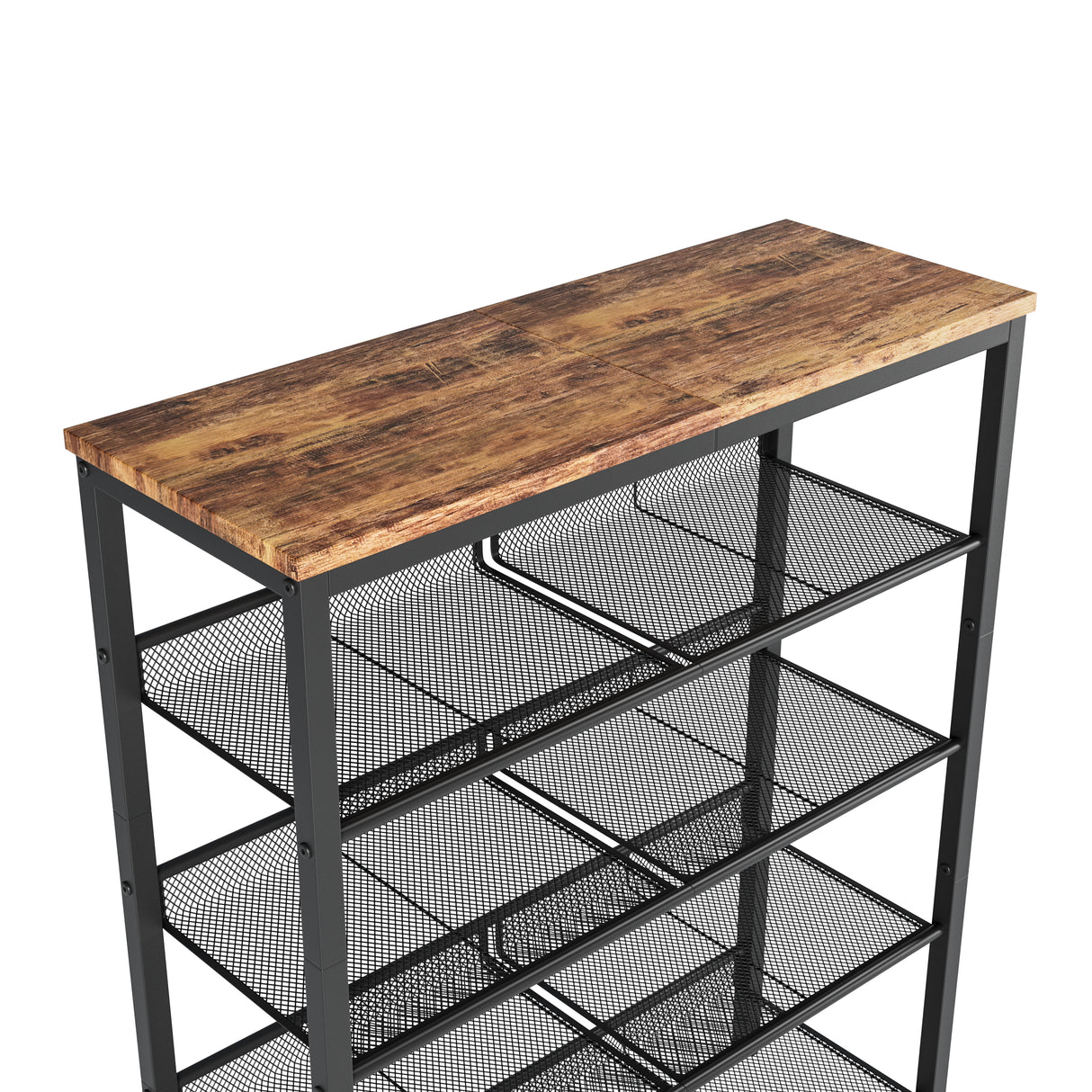 Industrial Shoe Rack with 4 Mesh Shelves