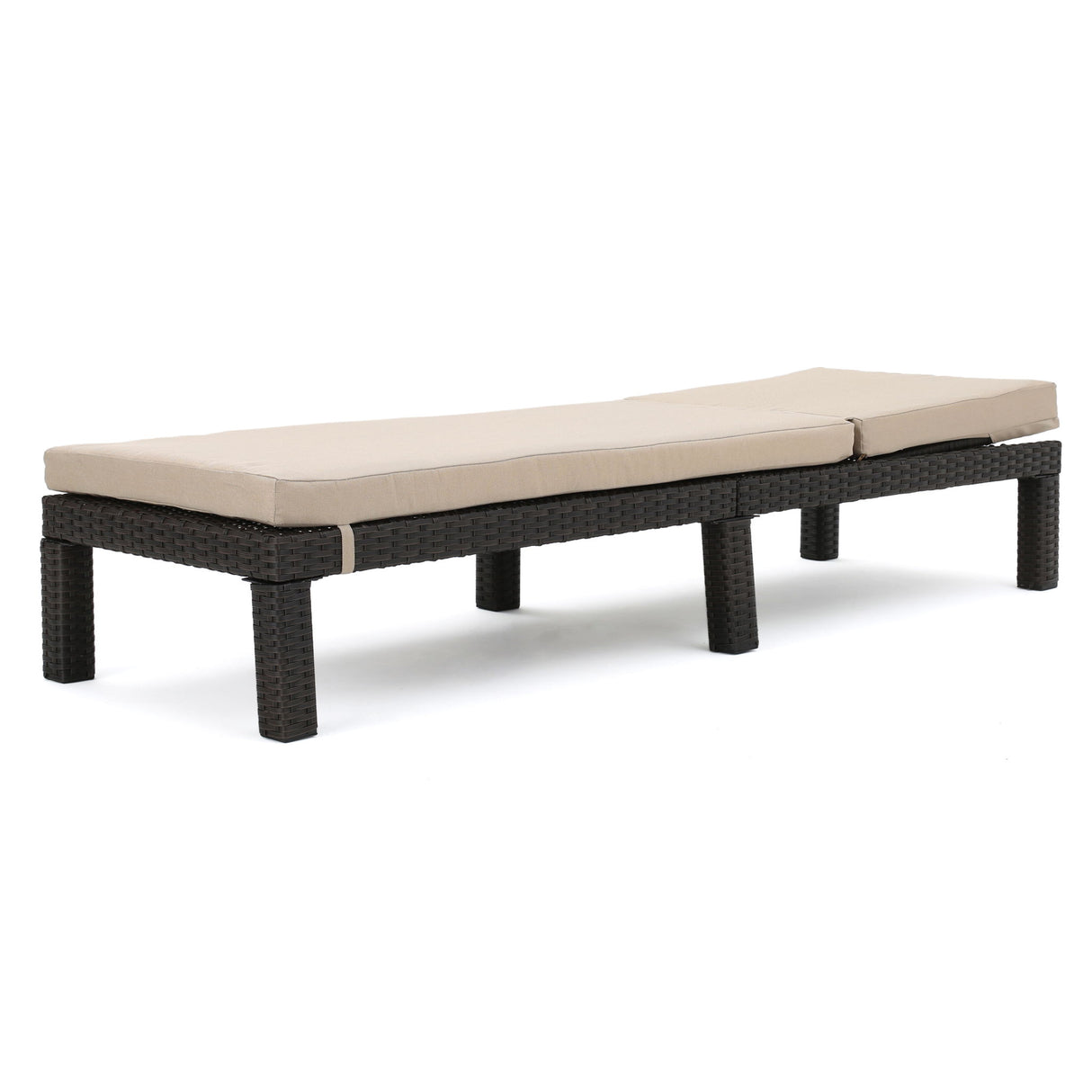 Puerta - Chaise Lounge Frame Cushion Outdoor Wicker Iron - Beige / Dark Brown