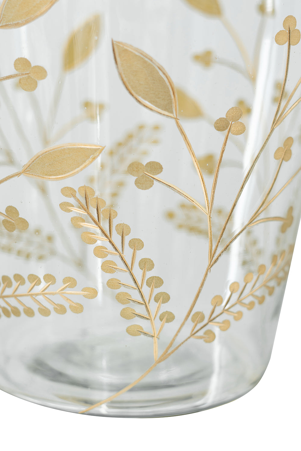Curved Glass Accent Vase with Gold Floral Motifs, 12.6-Inch, Multicolor