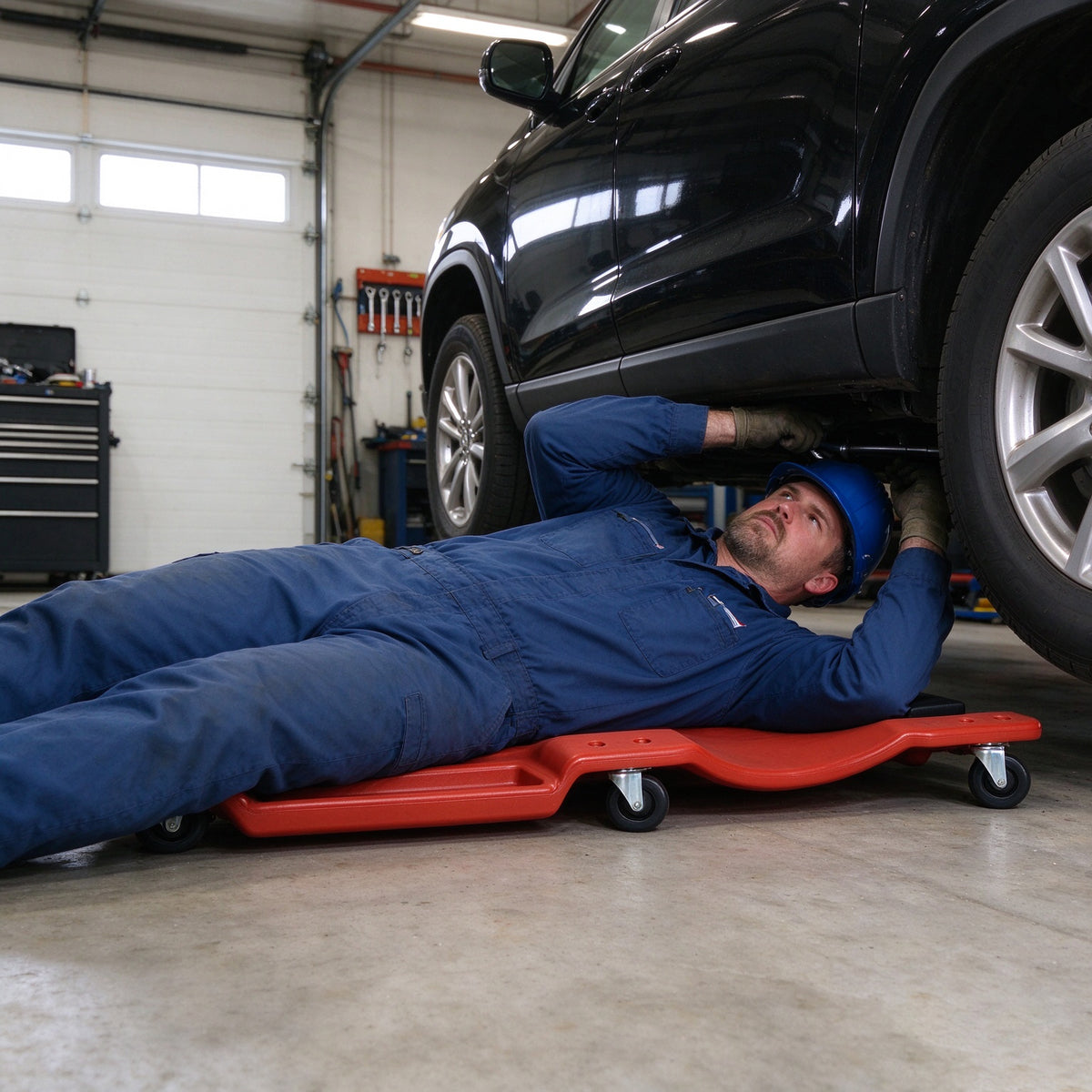 40-Inch Low-Profile Garage Creeper with Padded Headrest, Red