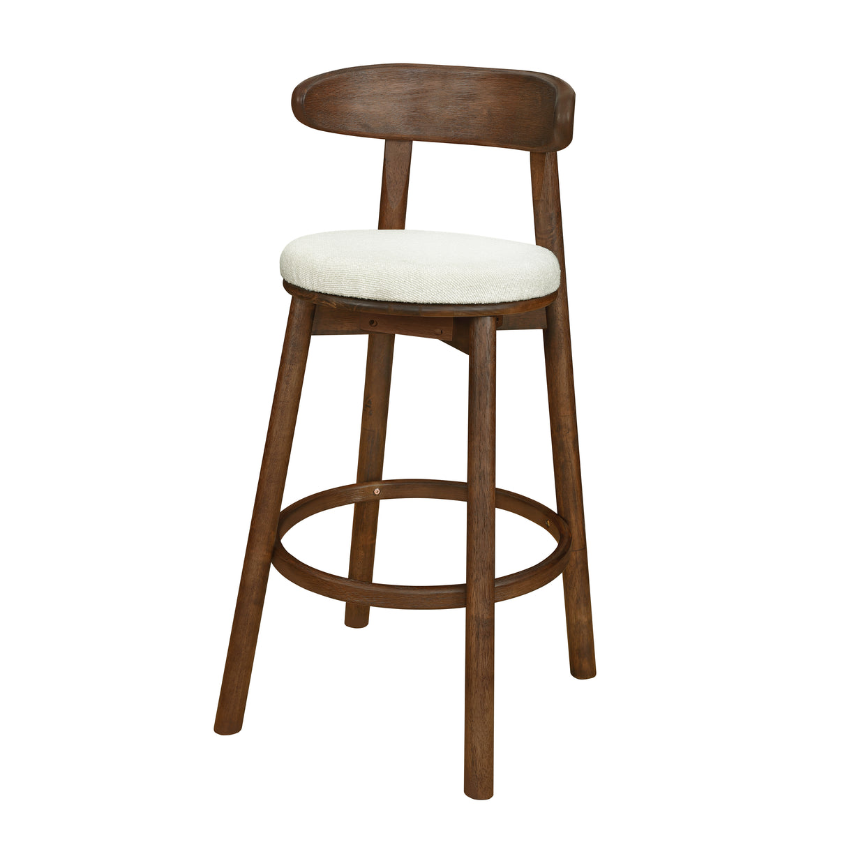 Round Cushion Bar Stools (Walnut + Beige)