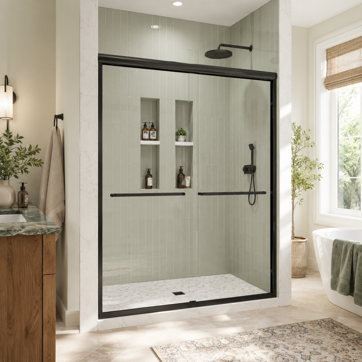 44-48" W x 76" H Framed Double Sliding Shower Door