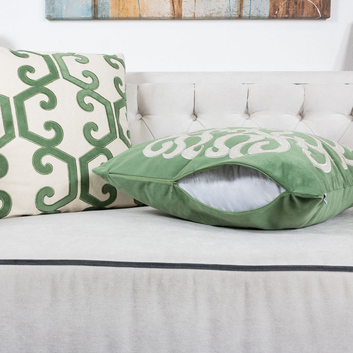 Dora - Vintage Vine Pillow Covers With Hidden Zipper (Set of 2) - Green