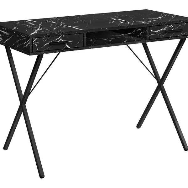 Computer Desk, Home Office, Laptop, Left, Right Set-Up, Storage Drawers, Work, Marble Look Laminate, Contemporary, Modern - Black - Best Buy Furniture