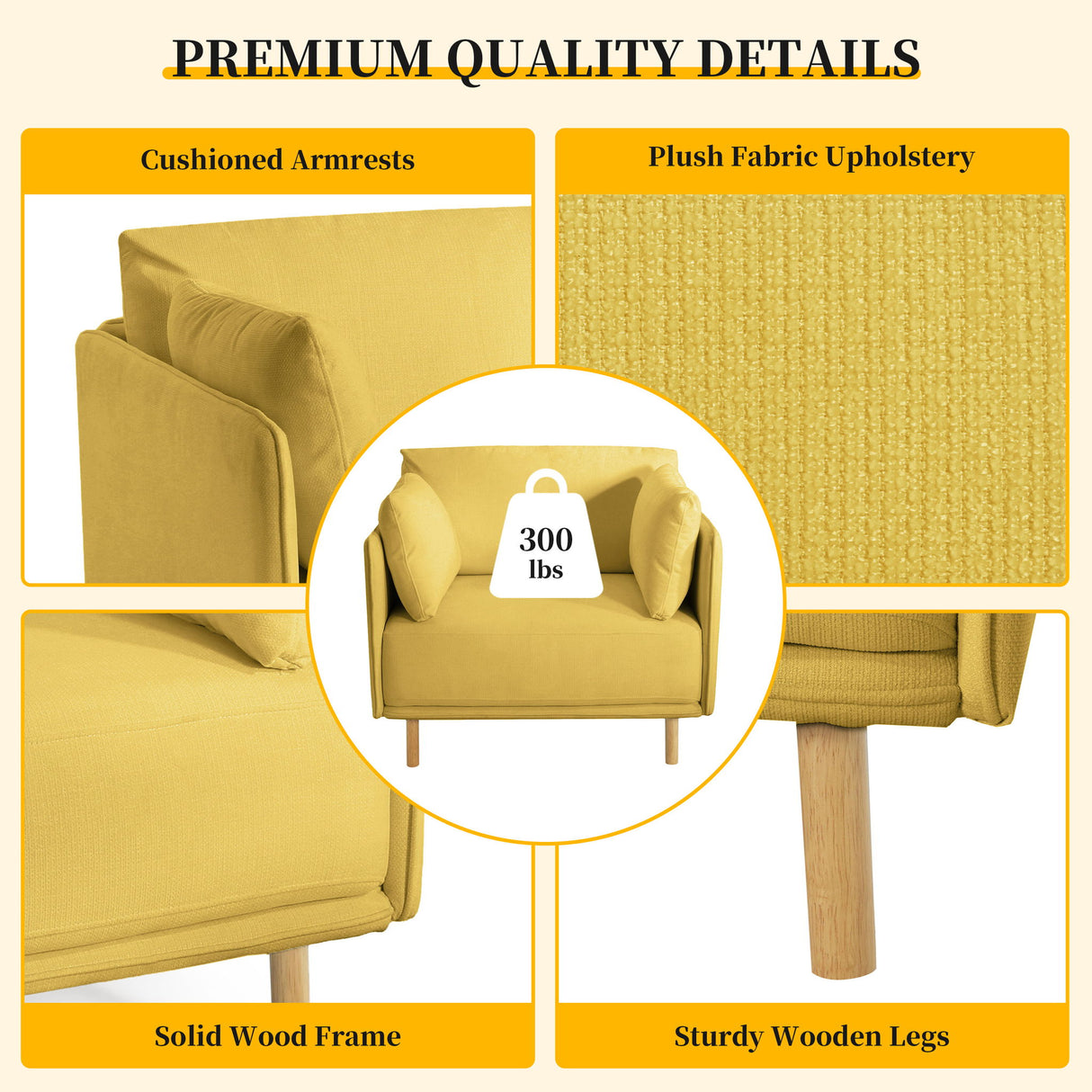 Modern Upholstered Accent Chair With Soft Cushions, Sleek Armrest Design