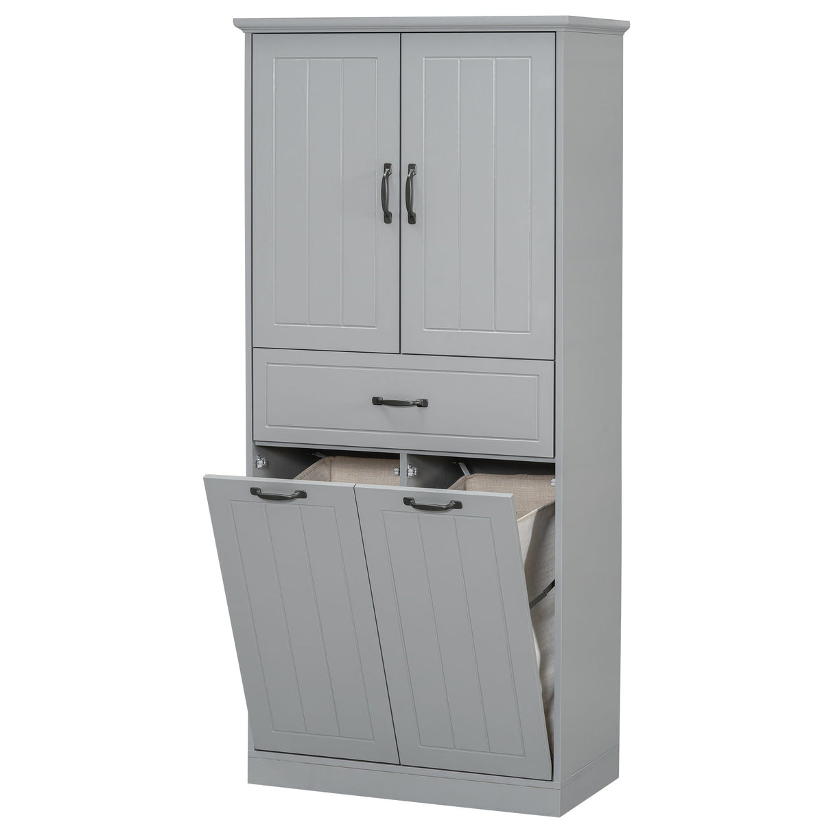 Modern Bathroom Storage Cabinet With Two Laundry Baskets, One Drawer, Adjustable Shelf - Best Buy Furniture