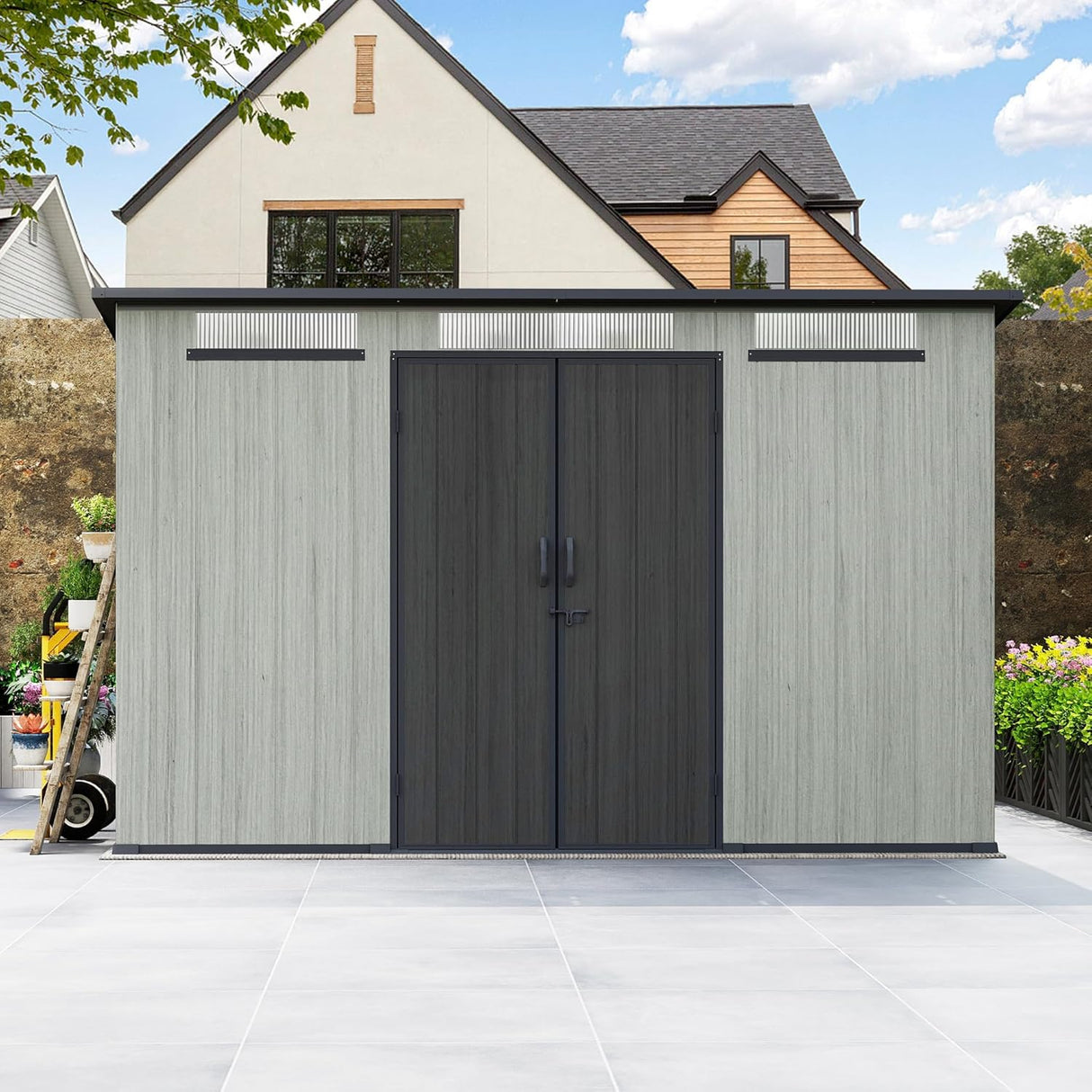 6x11FT Outdoor Resin Storage Shed with Transparent Windows & Louvered Vents