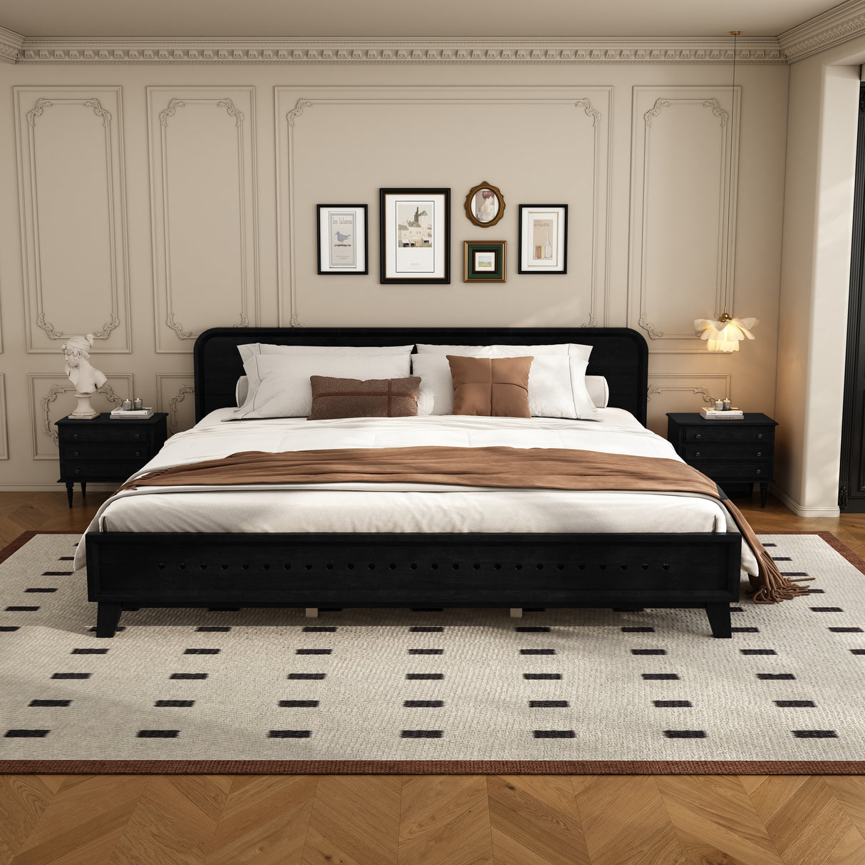 Pine Solid Wood King Size Bed, Solid and Stable, No Box Spring Needed