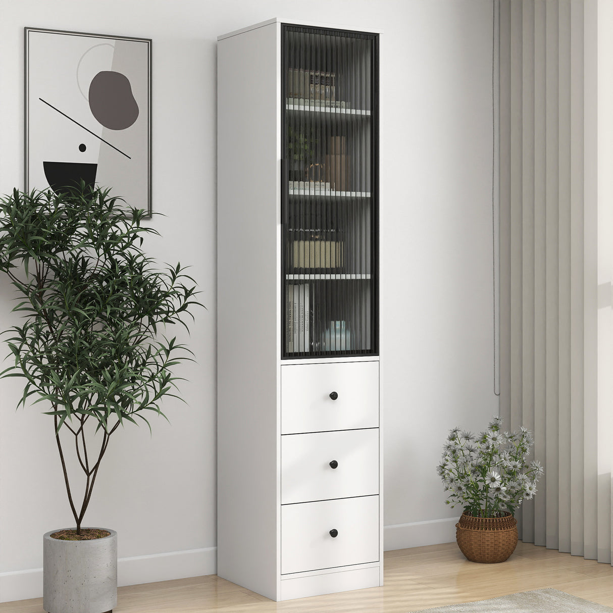 70.87" Tall Bathroom Storage Cabinet with Glass Door and Drawers