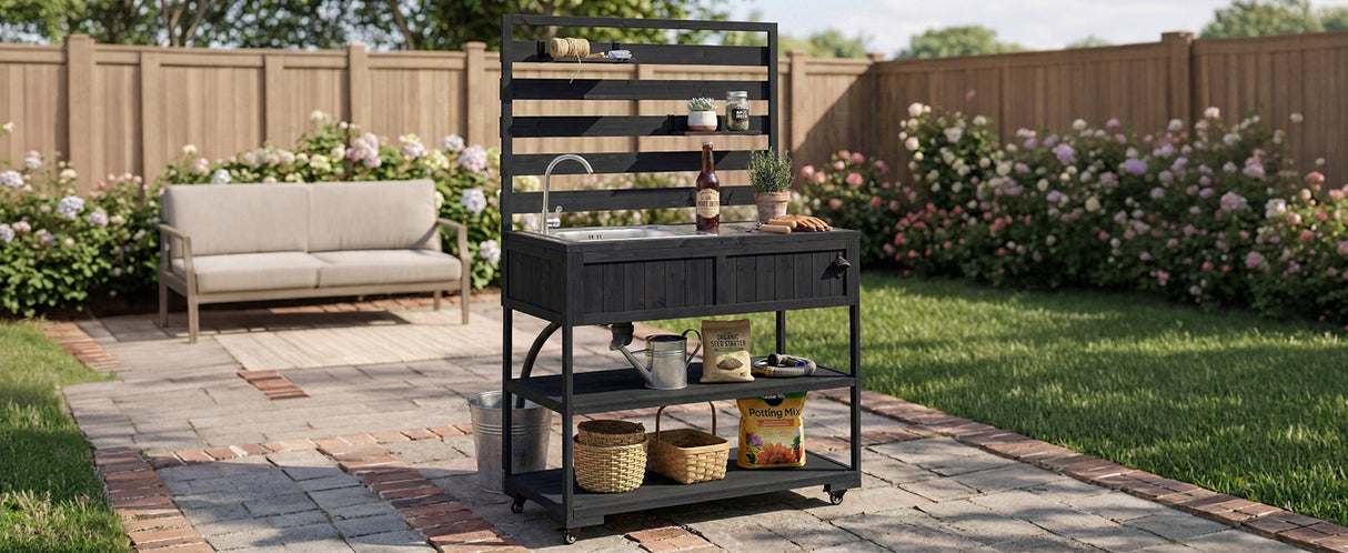 TOPMAX 41.7'' Large Patio Rolling Kitchen Island with Sink